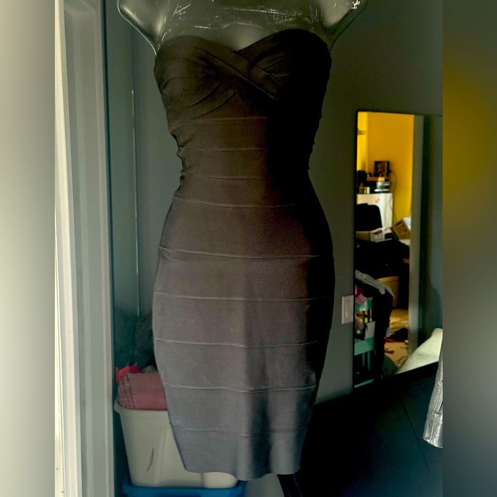 Authentic Herve Ledger bodycon bandage Elegant Black Strapless Dress